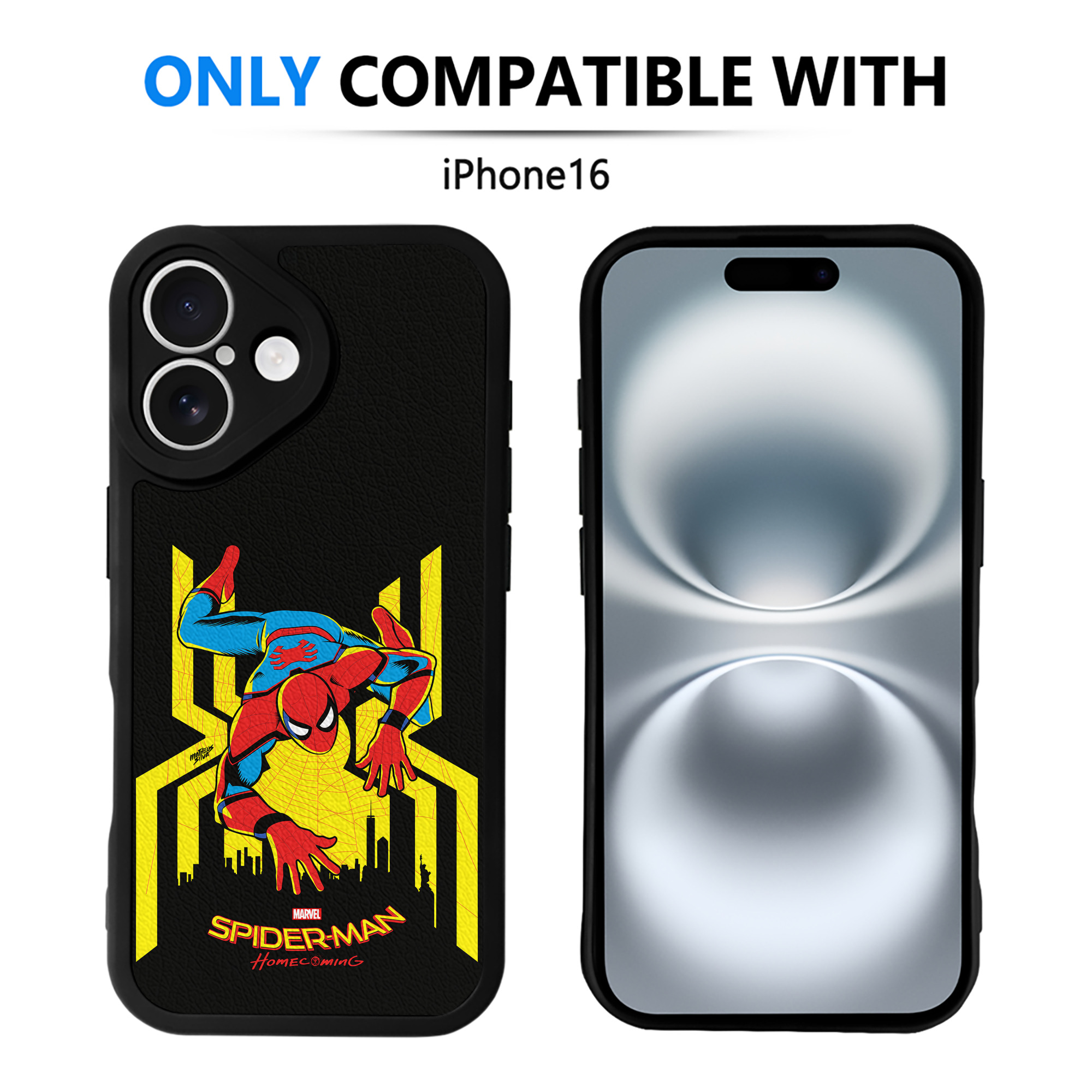 （画像用） Spider Man スパイダーマン 【iPhone 16シリーズ対応】シリコンスマホケース（レザー調） 材質：シリコン